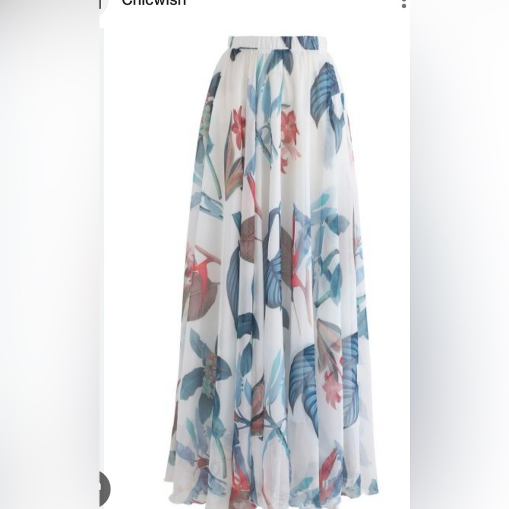 Chicwish White Maxi Skirt with Blue and Pink Botanical Print